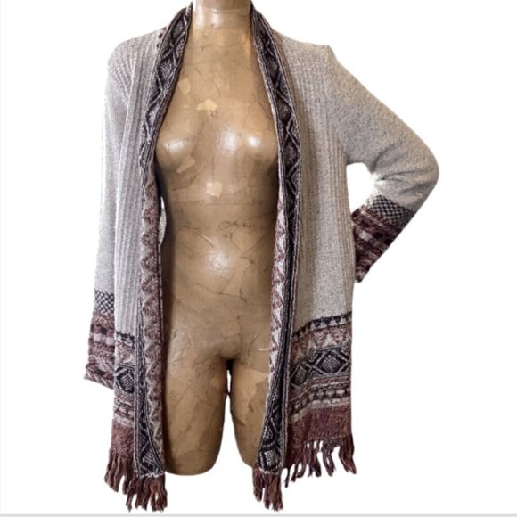 Style & Co BOHO Fringed Open Cardigan Sweater Sz M Cotton Blend #49N - Picture 2 of 7